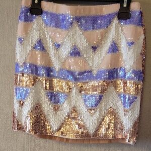 Endless Rose Sequin Mini Skirt - Gold, Blue, and White NWOT
